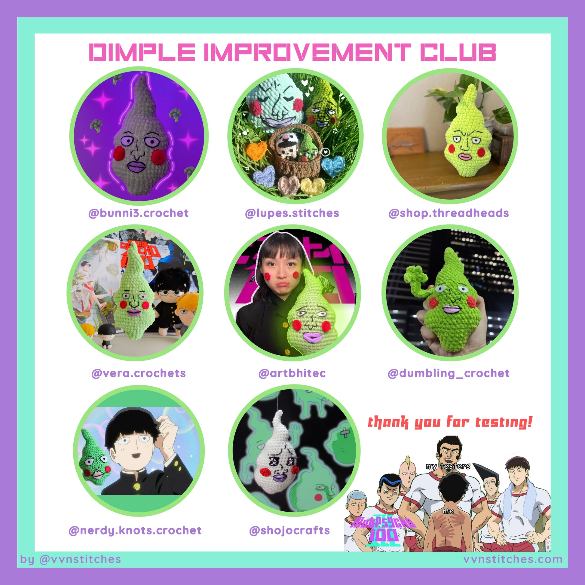 dimple mob psycho 100 crochet pattern amigurumi plush anime merch fanart ekubo embroidery tutorial