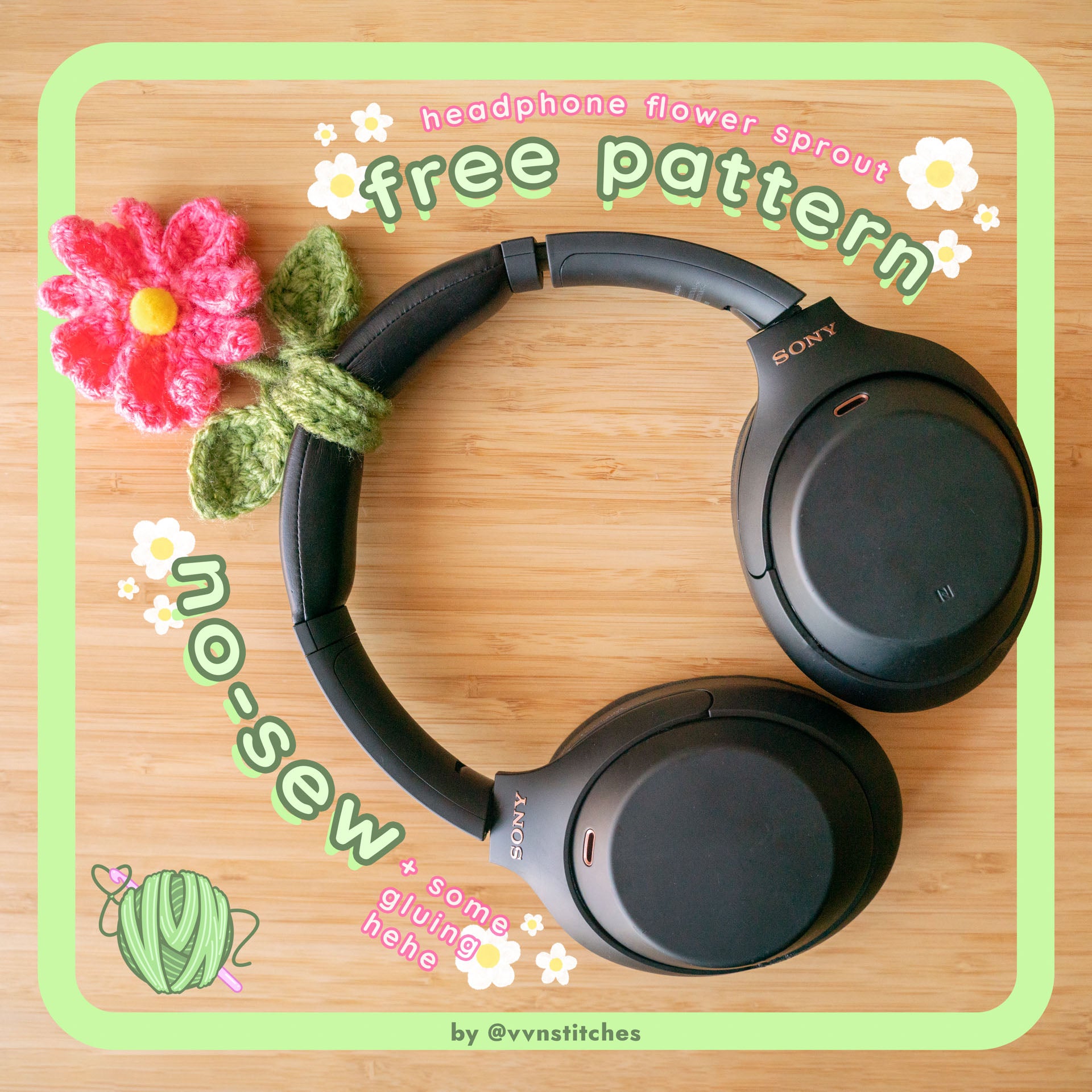 FREE Headphone Flower Sprout Accessory Crochet Pattern Mob Psycho