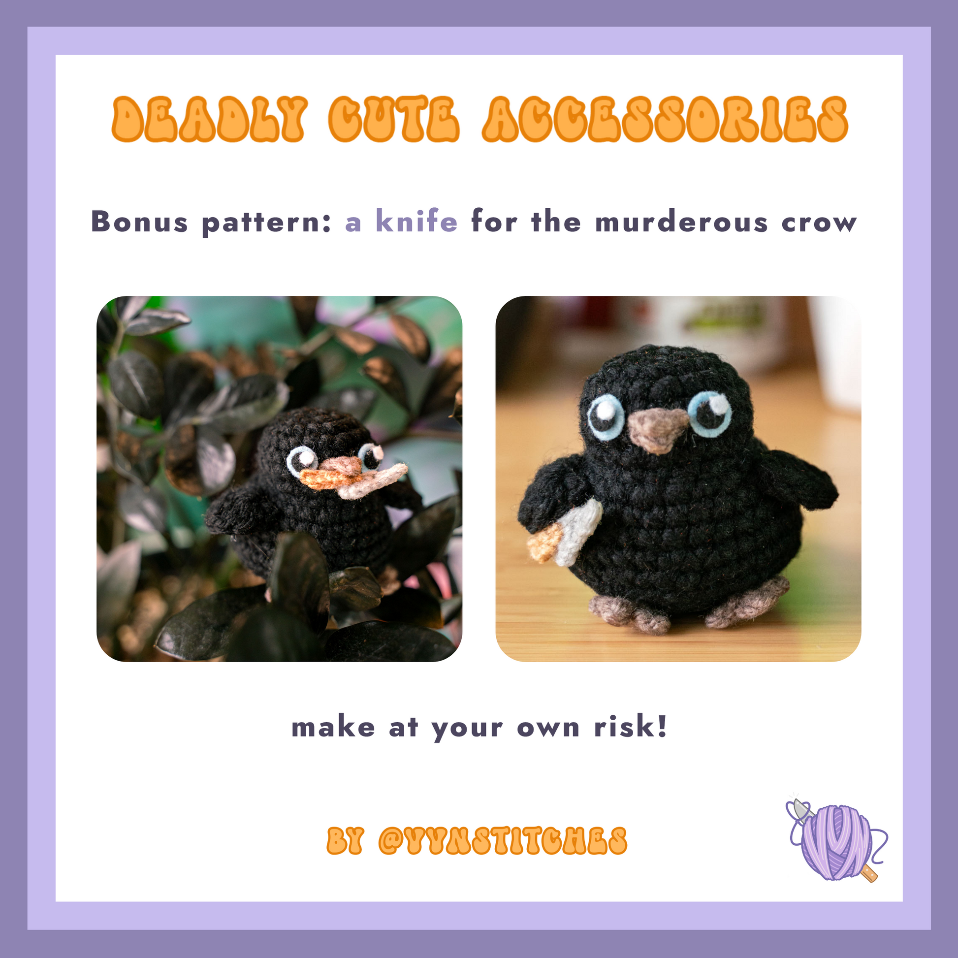 small knife crochet pattern crow voidies void spooky amigurumi halloween raven bird cute black low sew