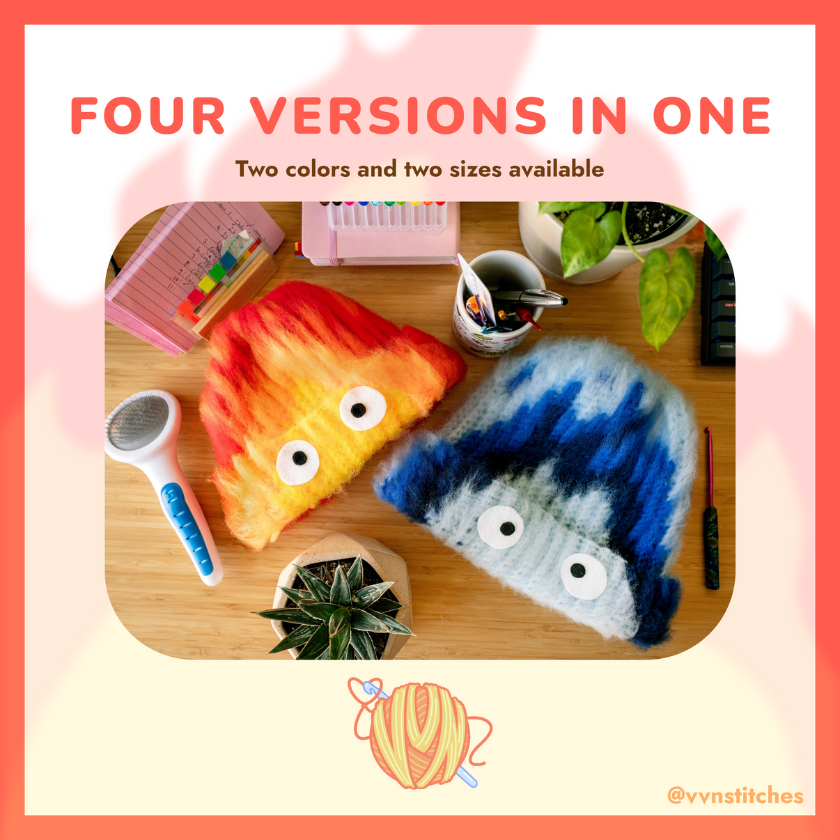 Calcifer Beanie Crochet Pattern Realistic Fire Flame Hat Anime Fan calcifer-beanie-crochet-pattern-realistic-fire-flame-hat-anime-fan