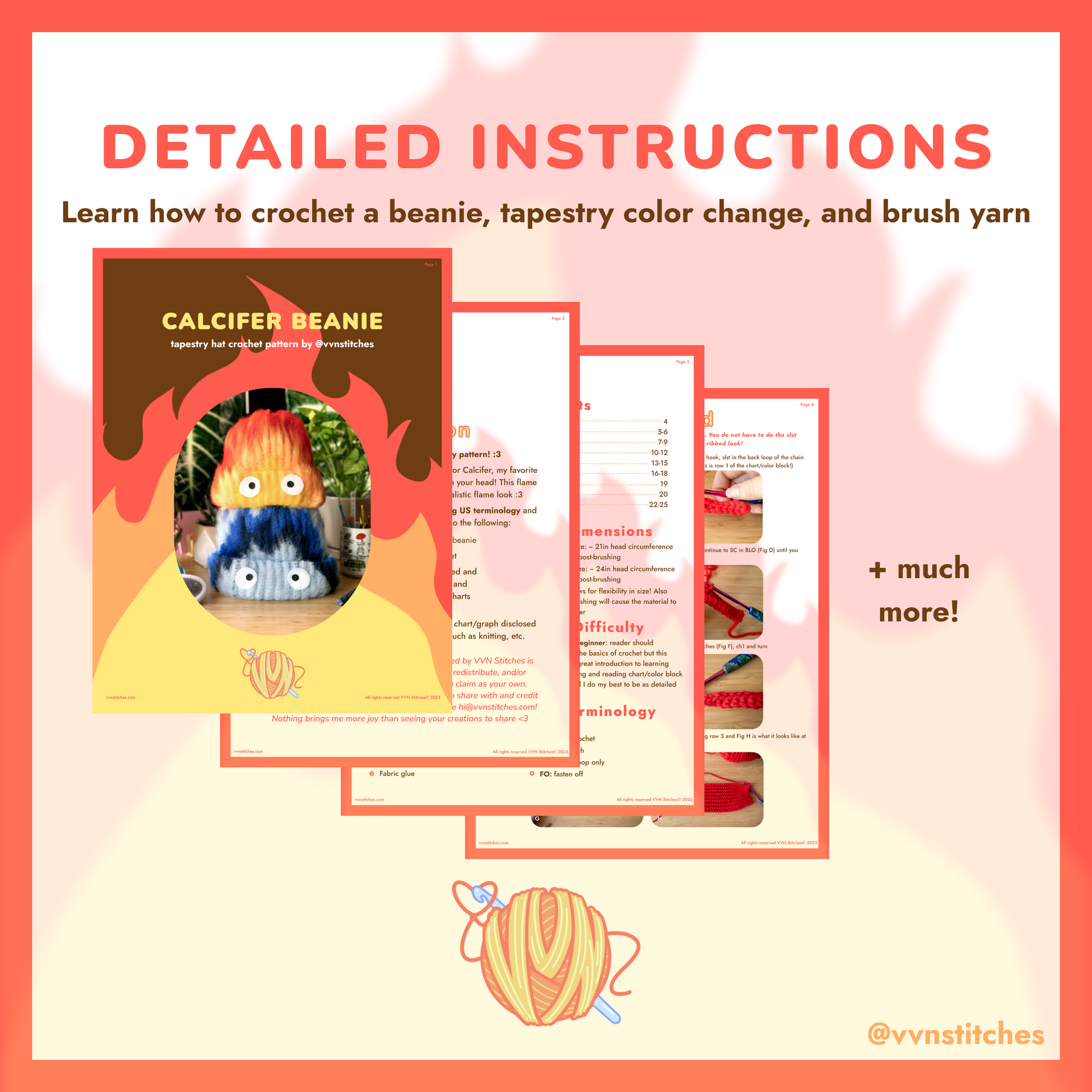 Calcifer Beanie Crochet Pattern Realistic Fire Flame Hat Anime Fan calcifer-beanie-crochet-pattern-realistic-fire-flame-hat-anime-fan